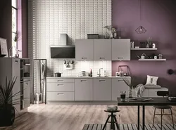 Light gray wallpaper in the kitchen interior
