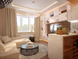 Design of a 2-room apartment with a kitchen and living room