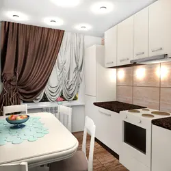 Design kitchen 9 sq.m. with refrigerator