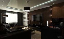 Living Room In A Modern Style In Dark Colors Photo