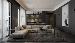 Living room in a modern style in dark colors photo