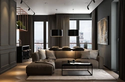 Living Room In A Modern Style In Dark Colors Photo