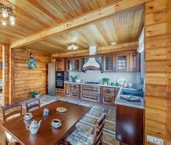 Kitchen in a log house photo