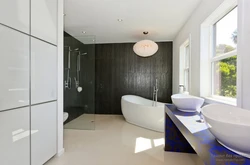 Photos of bright bathrooms and toilets