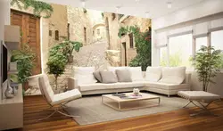 Photo Wallpaper On The Wall In The Living Room In A Modern Style Photo