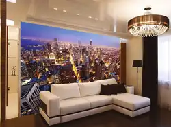 Photo wallpaper on the wall in the living room in a modern style photo