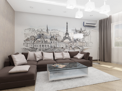 Photo wallpaper on the wall in the living room in a modern style photo
