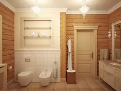 Toilet With Bathtub In A Wooden House Photo Design