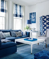Дизайн гостиной в синим цветом фото