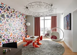 Wall design in the living room with wallpaper modern photo