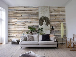 Wall Design In The Living Room With Wallpaper Modern Photo