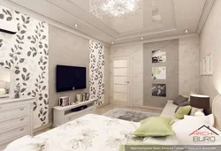 Интерьер спальни гостиной прямоугольной формы