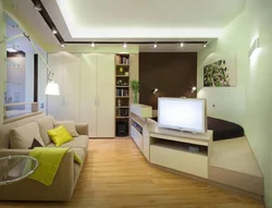 Rectangular living room bedroom interior