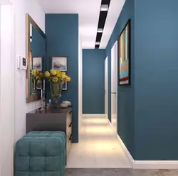 Blue wallpaper in the hallway interior photo
