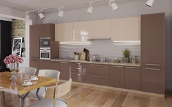 Kitchen in the color of coffee with milk design photo
