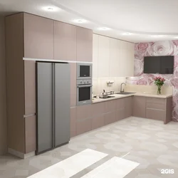 Kitchen in dusty rose color in the interior photo