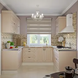 Photo of a kitchen with a window in light colors