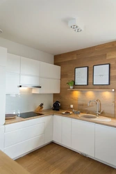 Kitchens in a modern style with a wooden countertop photo