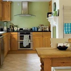 What colors go with wood in the kitchen interior