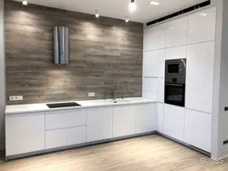 Photo Of A Kitchen Without Upper Cabinets In Style