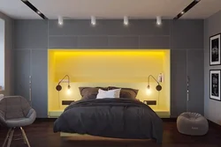 Дызайн асвятлення ў спальні ў сучасным стылі