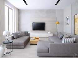 Dark gray wallpaper in the living room interior