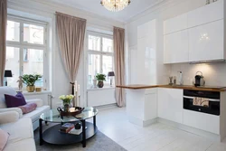 Kitchen living room interior with 2 windows