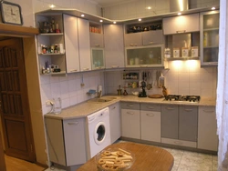 Kitchen design with washing machine 9 sq.