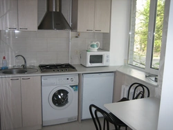 Kitchen design with washing machine 9 sq.