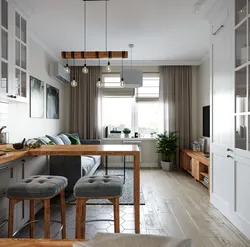 Design Of A Living Room Kitchen With One Window Photo