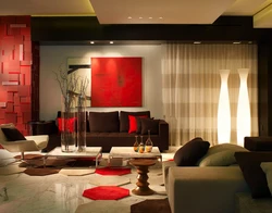 Living room design with red color