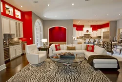 Дизайн гостиной с красным цветом