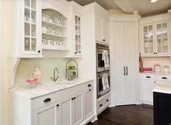 Kitchen design with corner cabinet and pantry