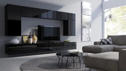 Black furniture in the living room interior