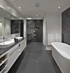 Дизайн ванны темный пол светлые стены