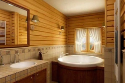 Дизайн ванной в деревянном доме с плиткой