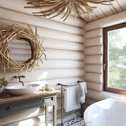 Плиткалары бар ағаш үйде ванна бөлмесінің дизайны