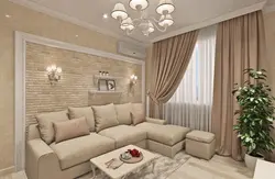 Brown beige sofa in the living room interior