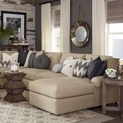 Brown beige sofa in the living room interior