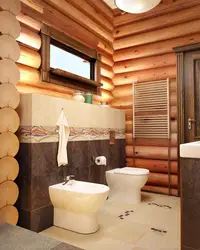 Photo of a bathroom in a wooden house