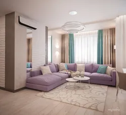 Living room interior in beige tones accents
