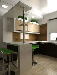 Kitchen design 25 sq.m. with a bar counter