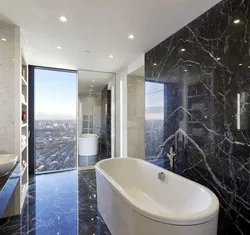 Black and white marble tiles in the bathroom photo design