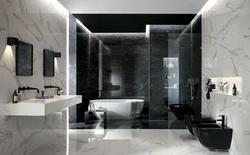 Black and white marble tiles in the bathroom photo design