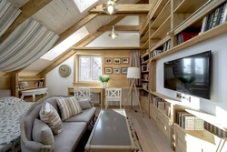 Living room interior in the attic