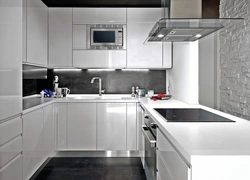White glossy kitchens in the interior real photos
