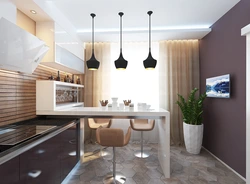 Kitchen design in 14 sq m modern style with a sofa