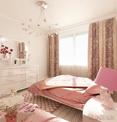 Bedroom in beige pink tones design