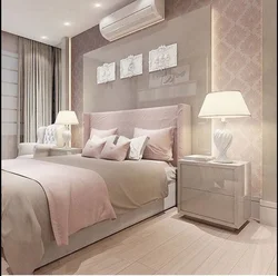 Bedroom in beige pink tones design