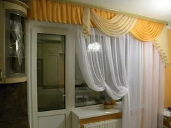 Curtain design for a living room with a balcony door on a ceiling cornice
